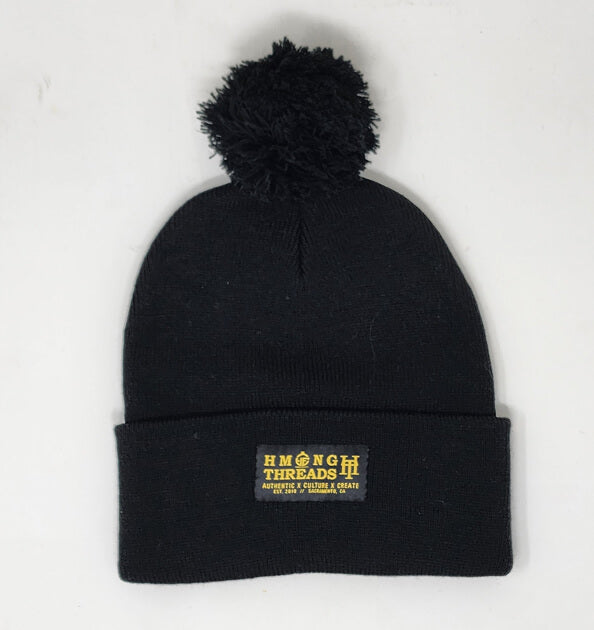 HMONG THREADS HT POM BEANIE - BLACK