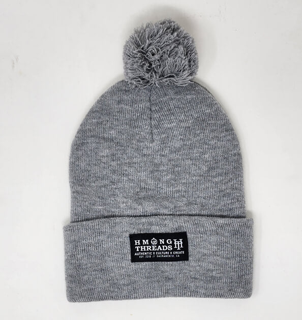 HMONG THREADS HT POM BEANIE - HEATHER GREY
