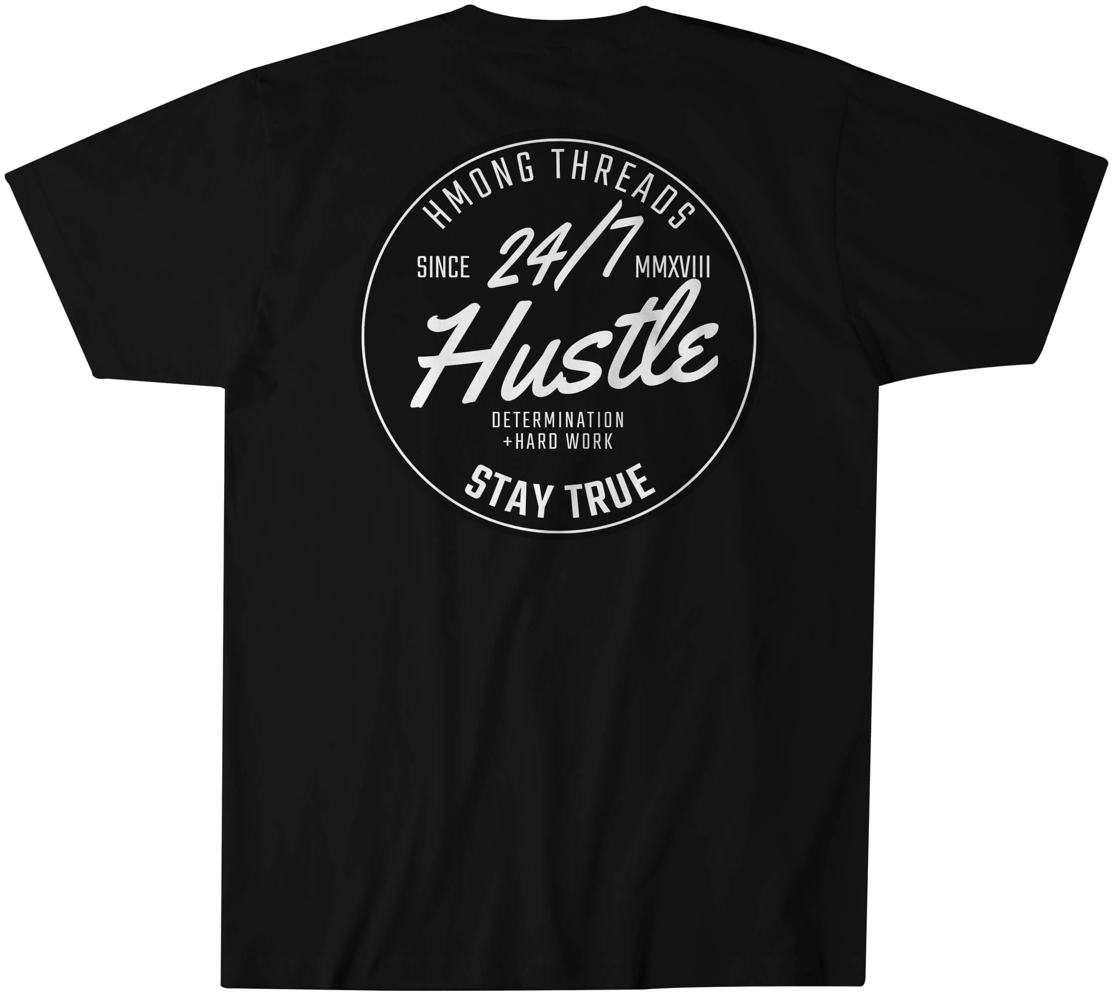 24/7 Hustle Determination + Hard Work - Black Color T-Shirt - HMONG THREADS