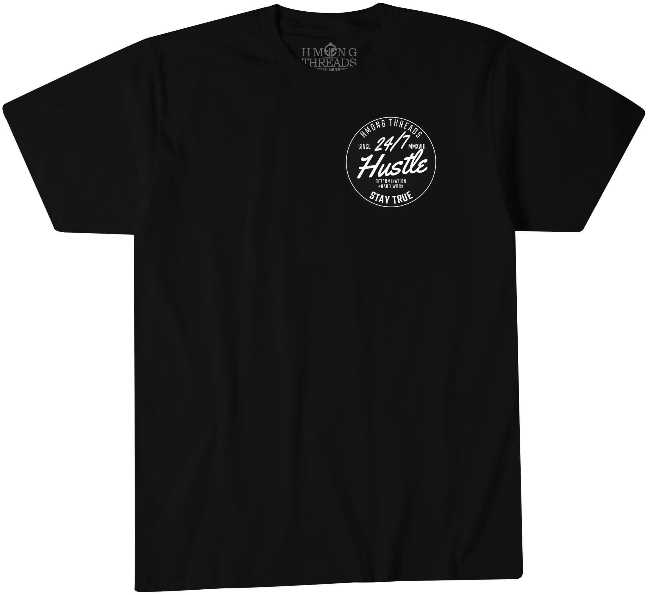 24/7 Hustle Determination + Hard Work - Black Color T-Shirt - HMONG THREADS
