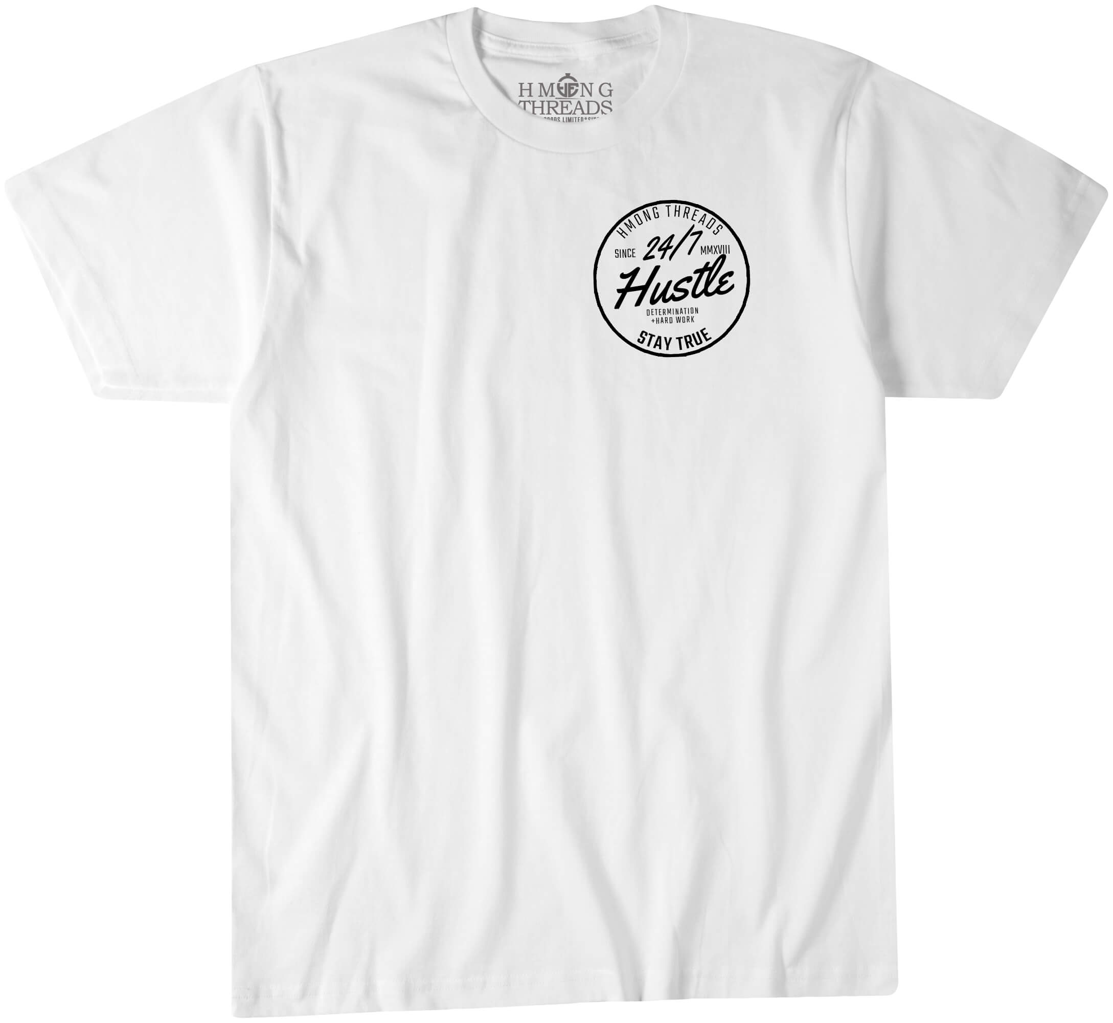24/7 Hustle Determination + Hard Work - White Color T-Shirt - HMONG THREADS