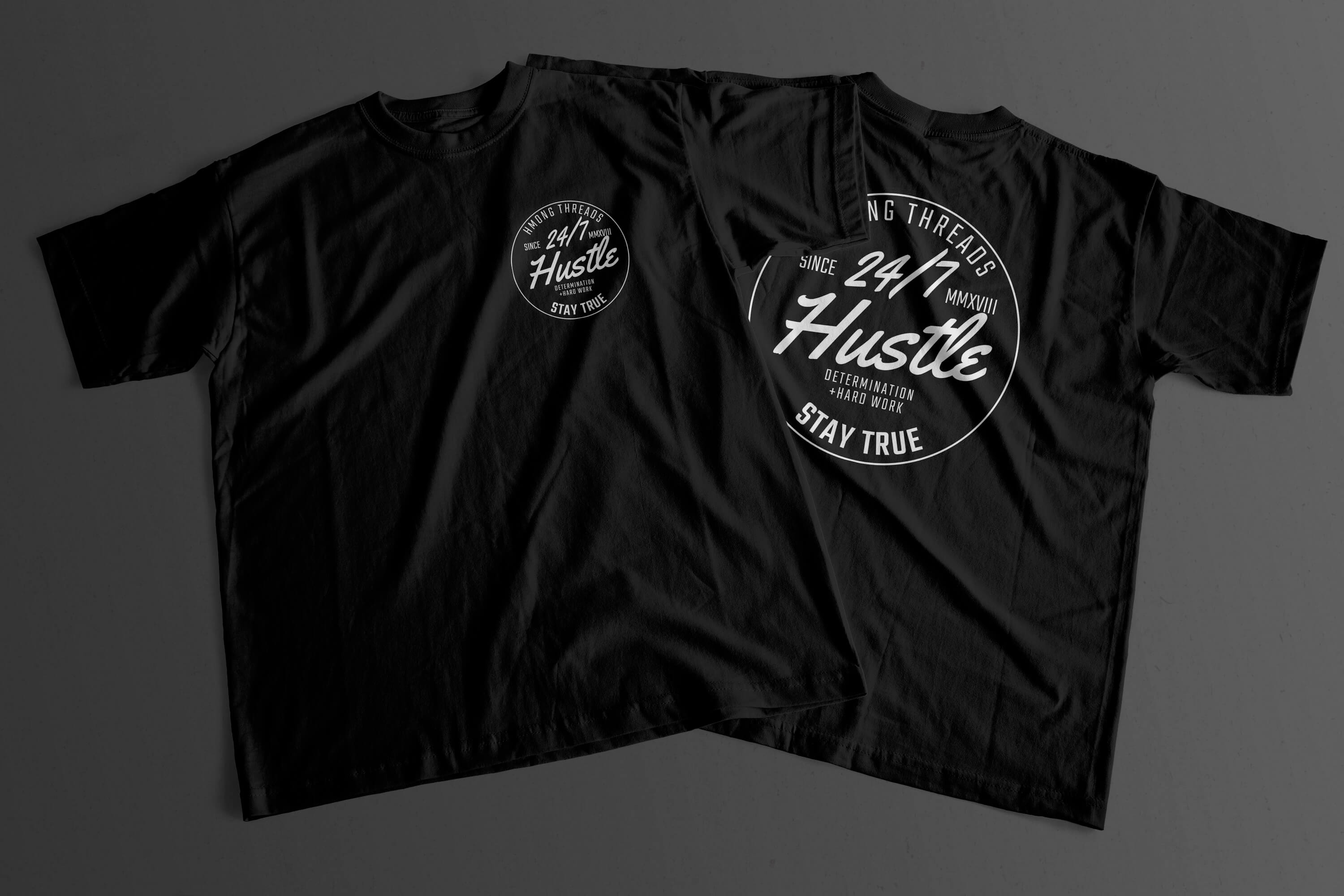 24/7 Hustle Determination + Hard Work - Black Color T-Shirt - HMONG THREADS