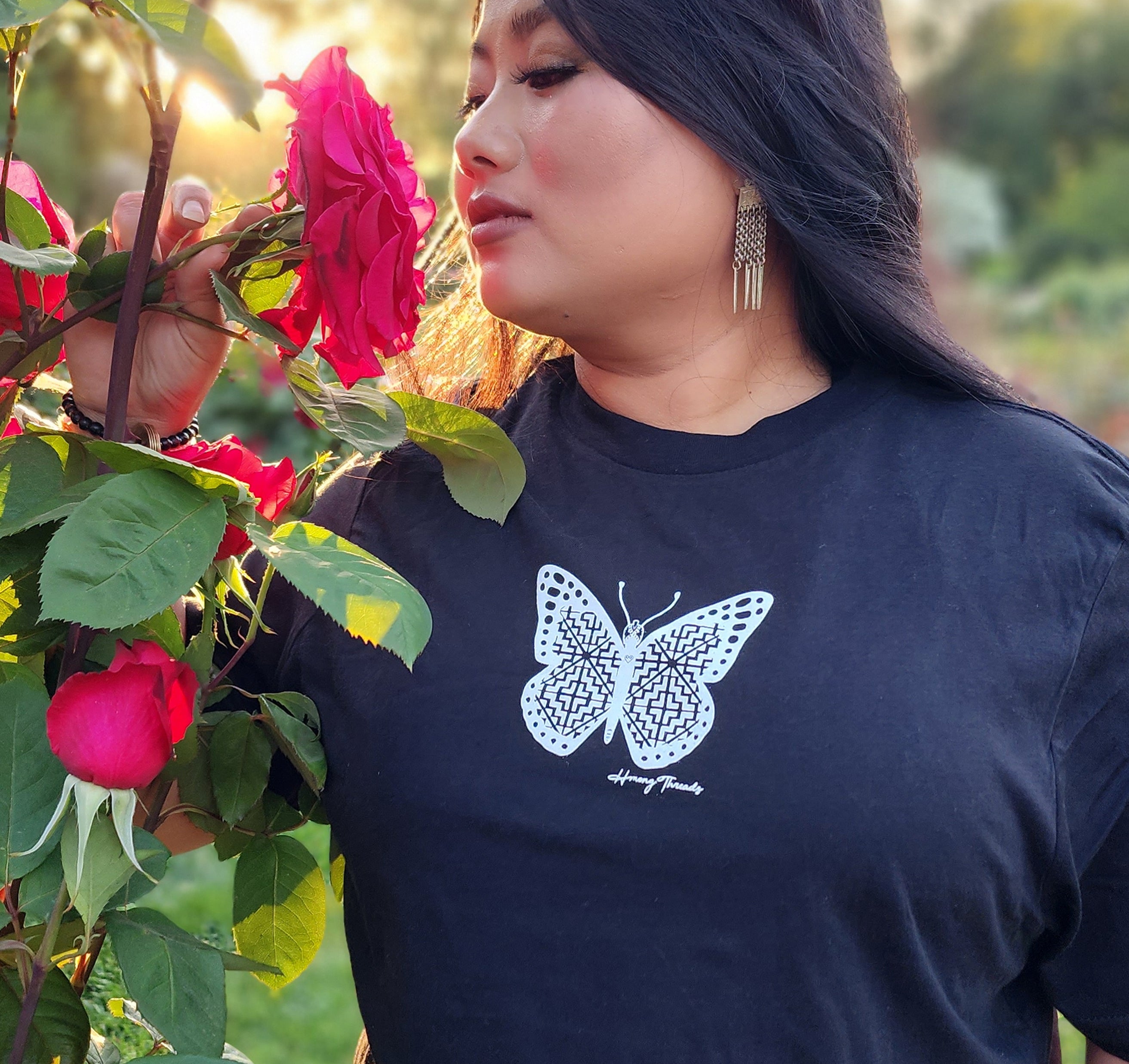 Enchanting Butterfly Hmong Motif T-Shirt - Vintage White