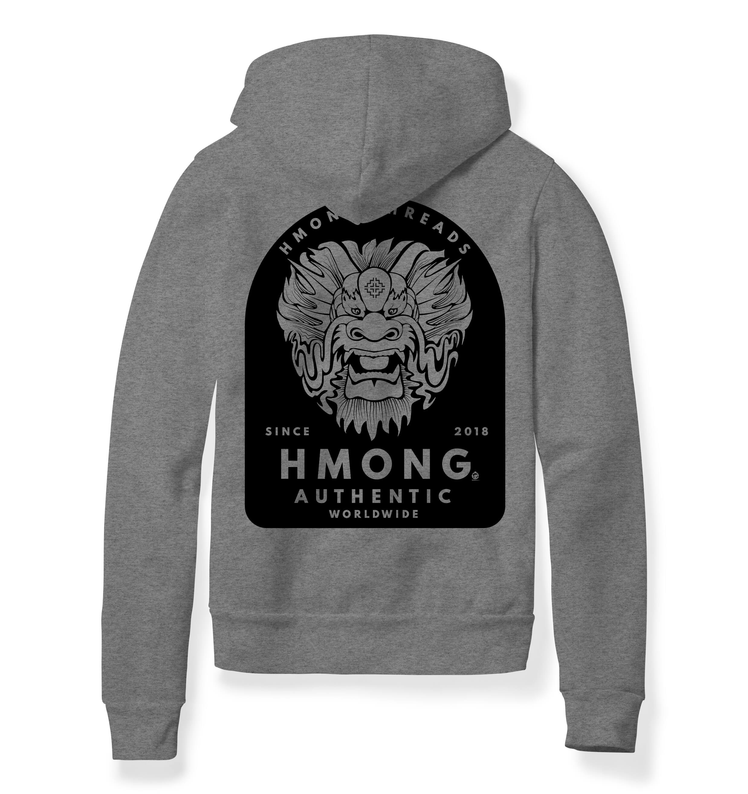 HMONG THREADS DRAGON AUTHENTIC HEATHER GREY UNISEX HOODIE
