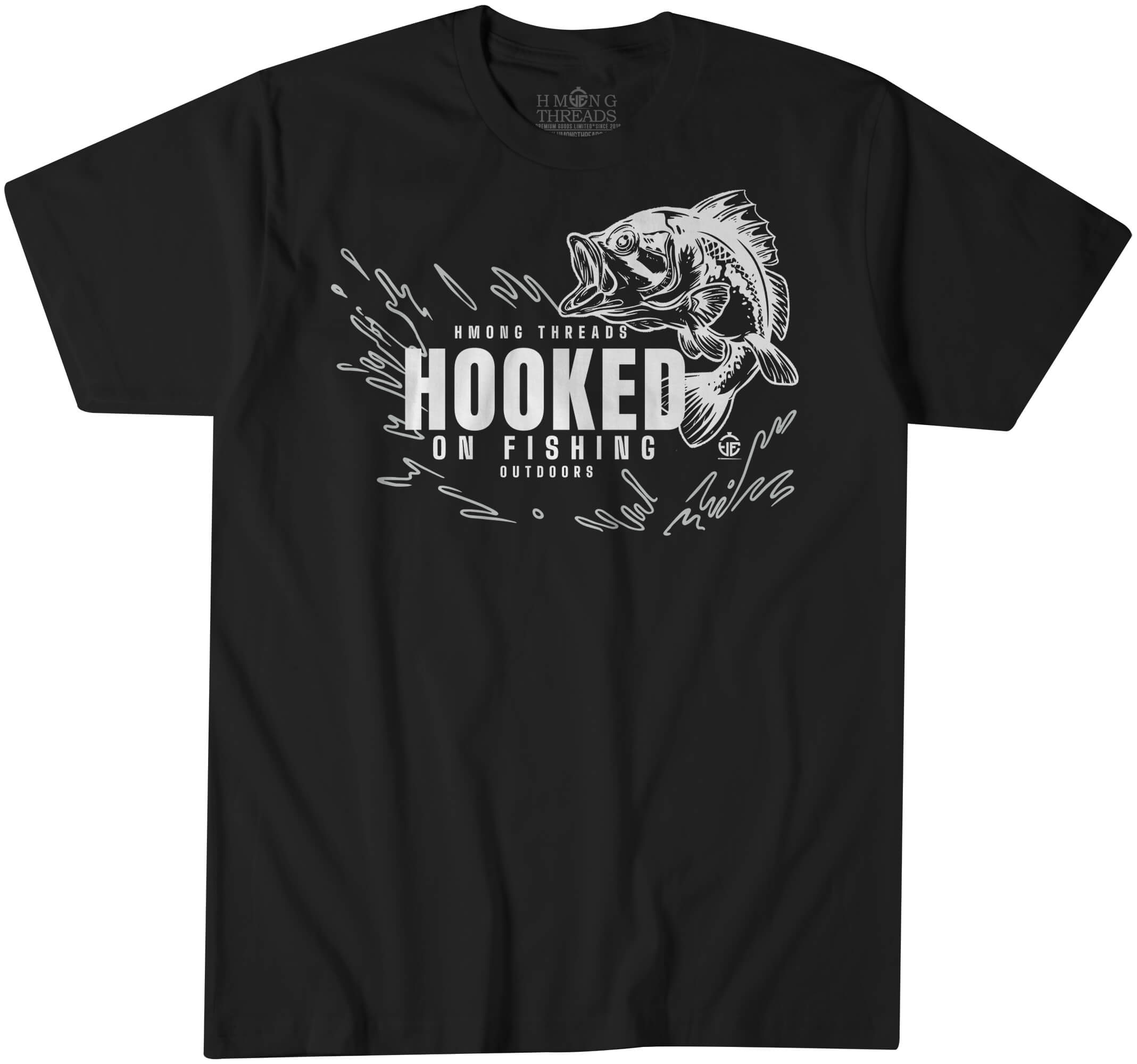 Hooked on Fishing Outdoors - Black T-Shirt